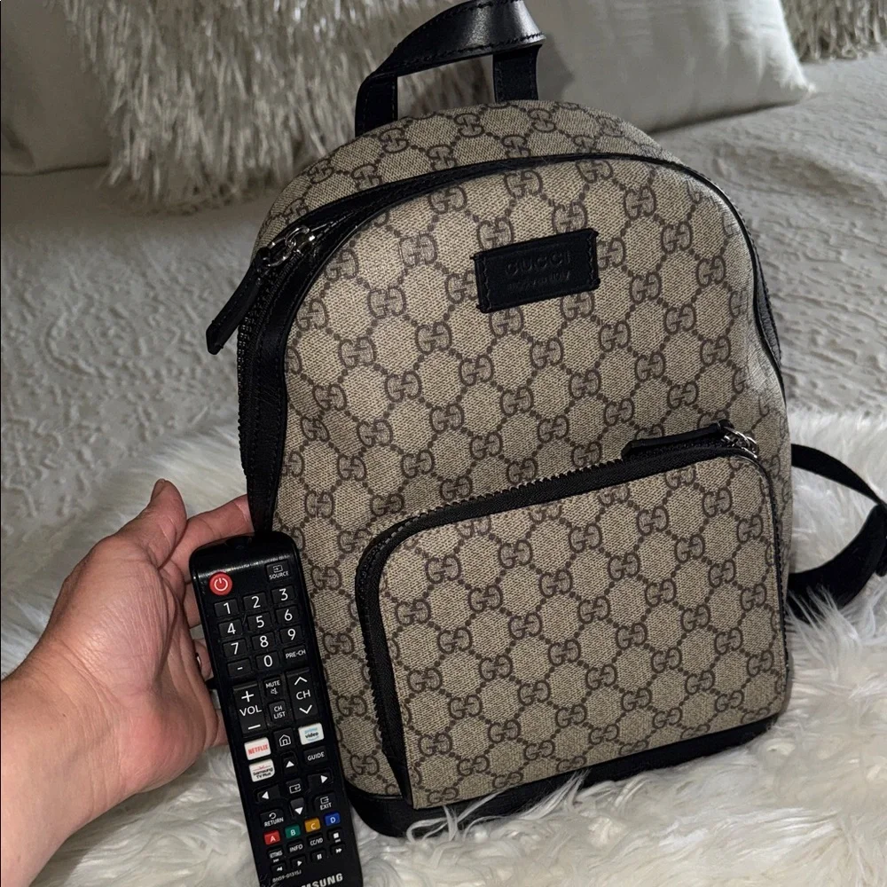 Gucci Black and Beige Monogram Backpack